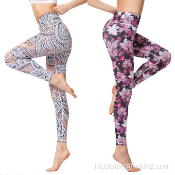 Pantalon Digital pou enprime Yoga pou fanm